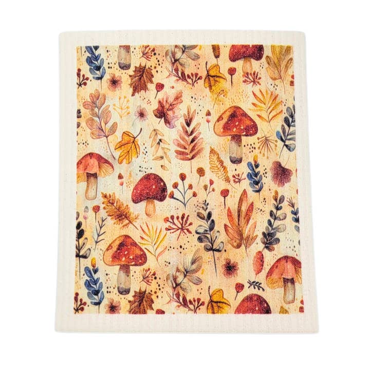 Fall Harvest Mushrooms Swedish Dishcloth - Fall Decor for wholesale by Driftless Studios