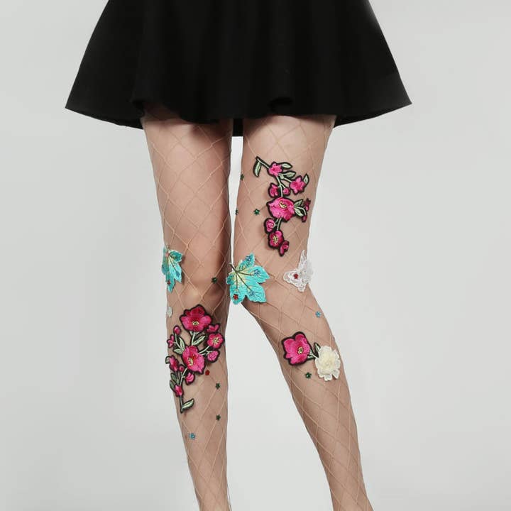 ST6605 - Fishnet Pantyhose floral - rose petals for wholesale by Western Fashion