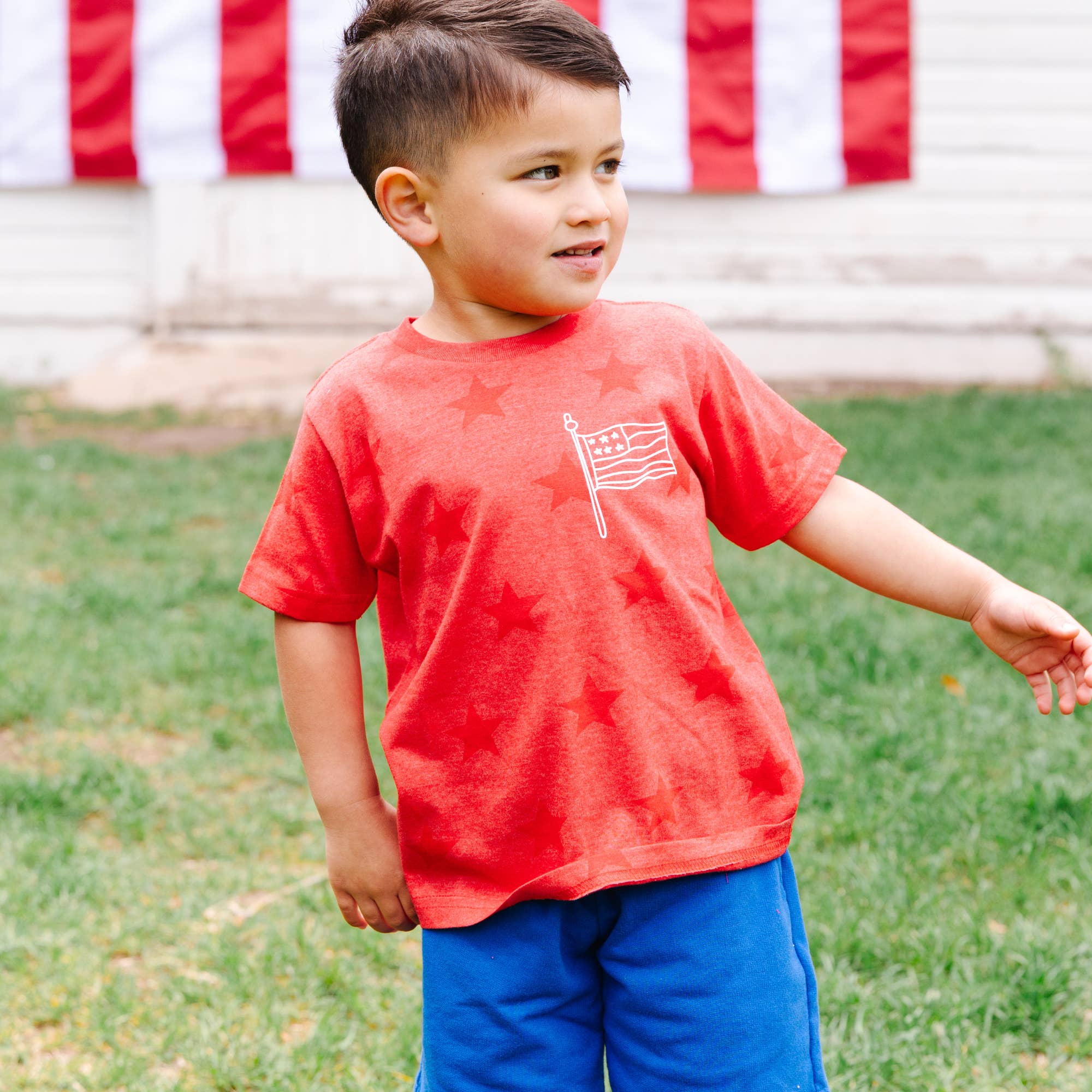 Benny & Ray Apparel - Vente T-shirt sérigraphié – enfant - T-shirt Enfants Étoiles et Rayures Drapeau Américain 4 Juillet USA