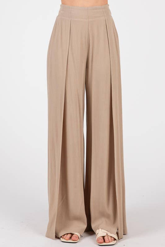 Final Touch - Wholesale Pants - Women's - Solid Front Slit Wide Leg Pants - VP361515
