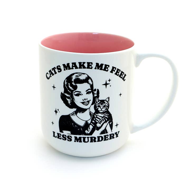 Cats Make Me Feel less Murdery mug, cat mom, funny cat mug for wholesale by Lenny Mud