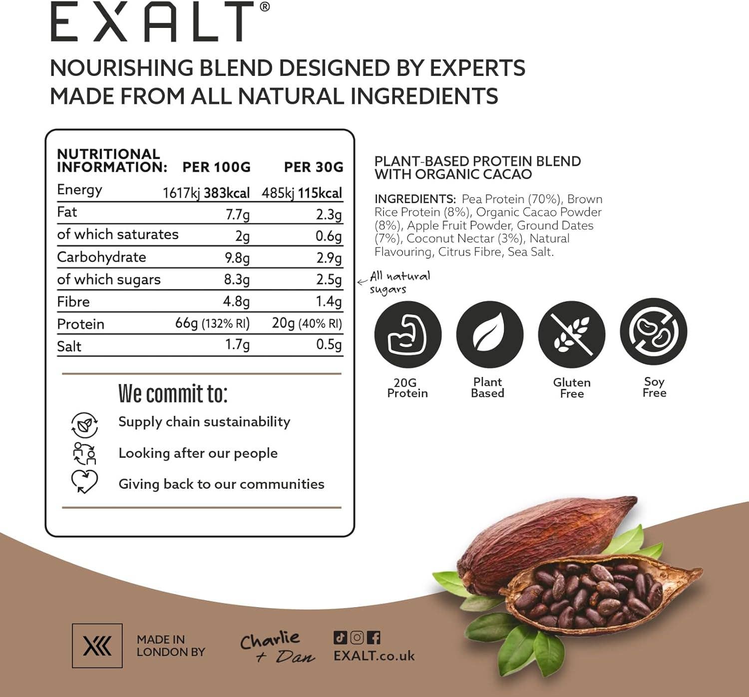 EXALT – wholesale Protein/superfood powder – Vegan Protein Powder | Organic Cacao1