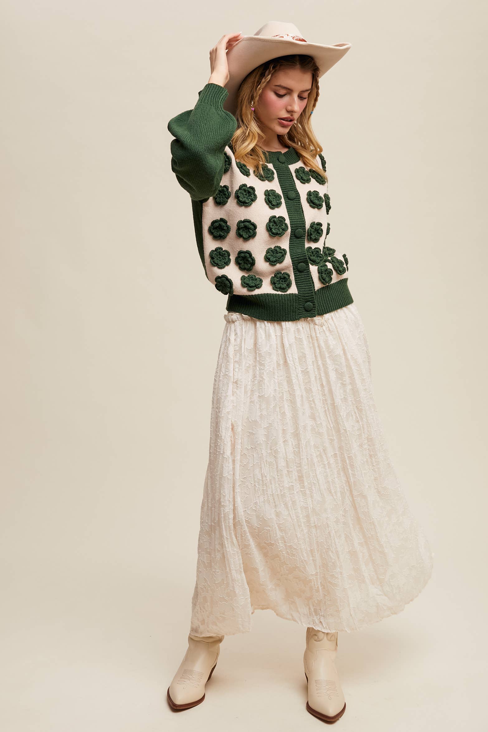 Listicle - Wholesale Cardigan - Women's - Handmade Rose Applique Knit Cardigan40