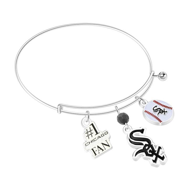 Bracelet à trois breloques avec logo MLB Chicago White Sox pour la vente par Simran International