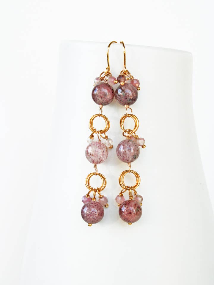 Long Strawberry Quartz Earrings for wholesale by Laura Stark Designs