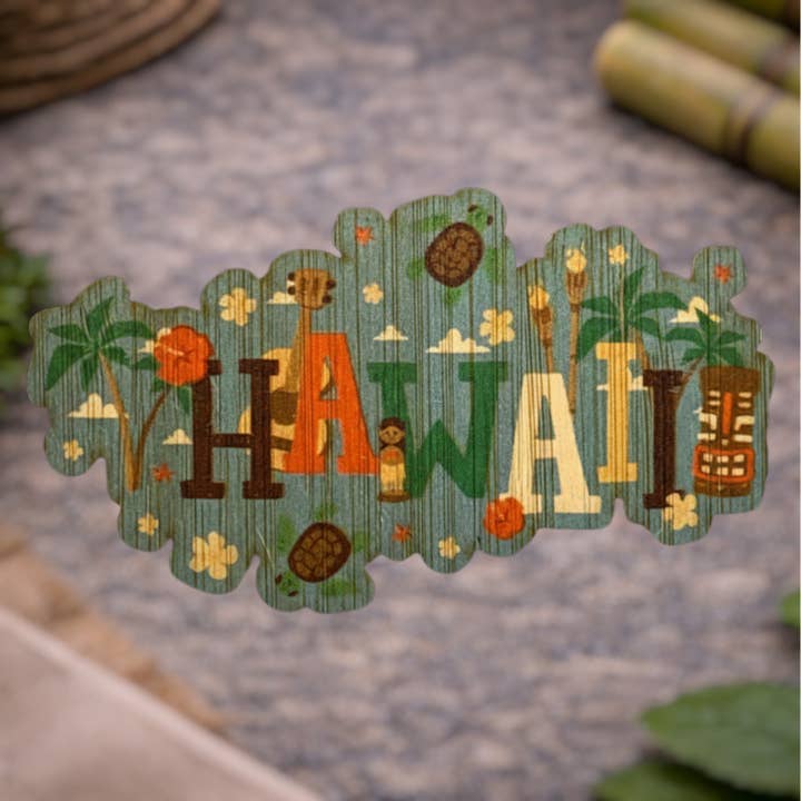 Hawaii Typography for wholesale by Bamboo Wood Stickers