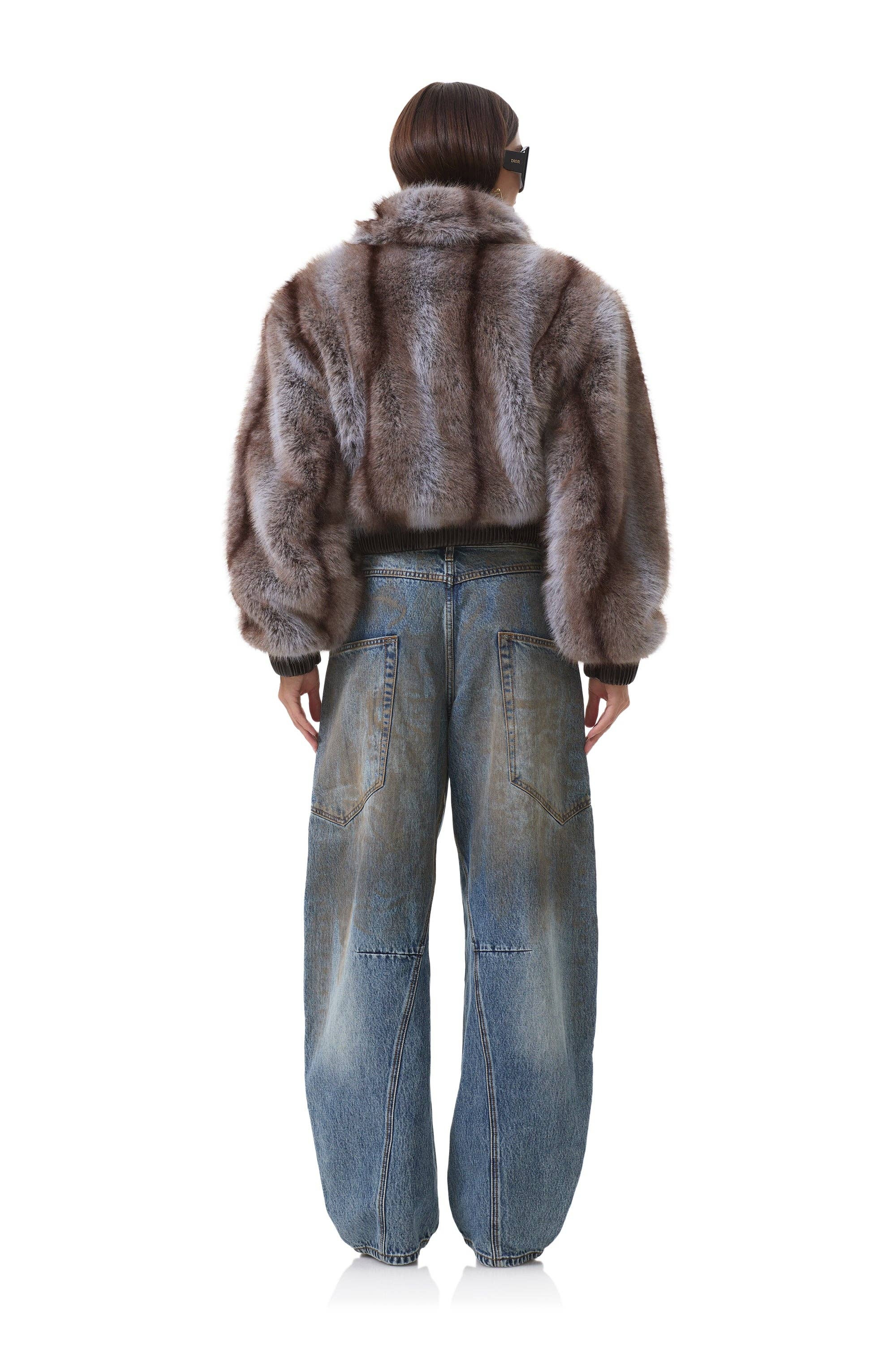 Striscia Marrone Lilla Giacca Bomber in Pelliccia Adelaide - Righe Marrone Lilla in vendita all'ingrosso su Faire3