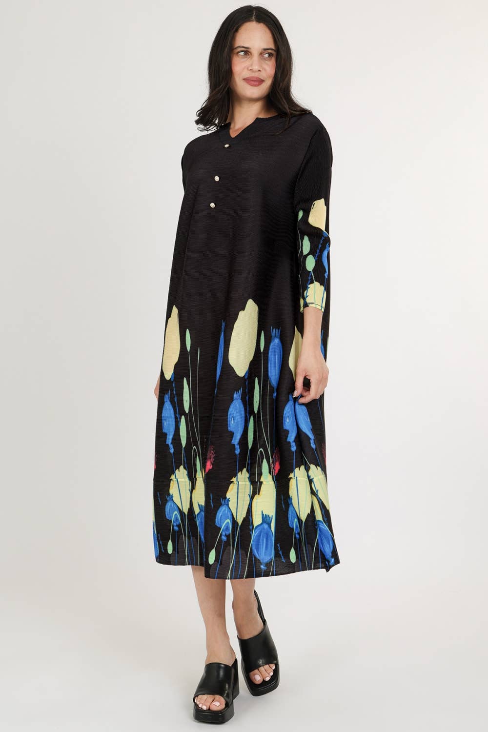 ZWART Moderne Geplooide Midi-jurk LC3761-L voor groothandel op Faire3