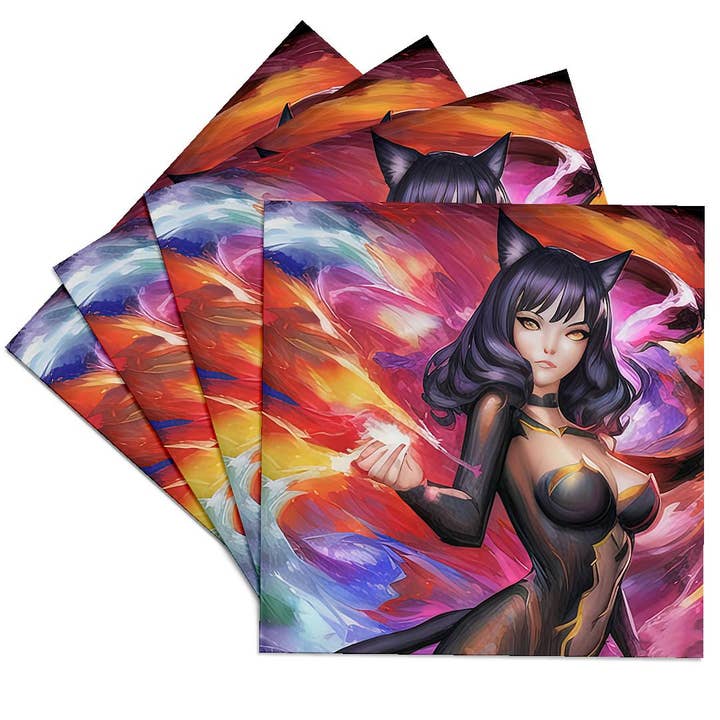 3dRose - Wholesale Coasters - 3dRose, Cat Woman. Charming brunette, black cat girl. The goddess of luck, Coaster