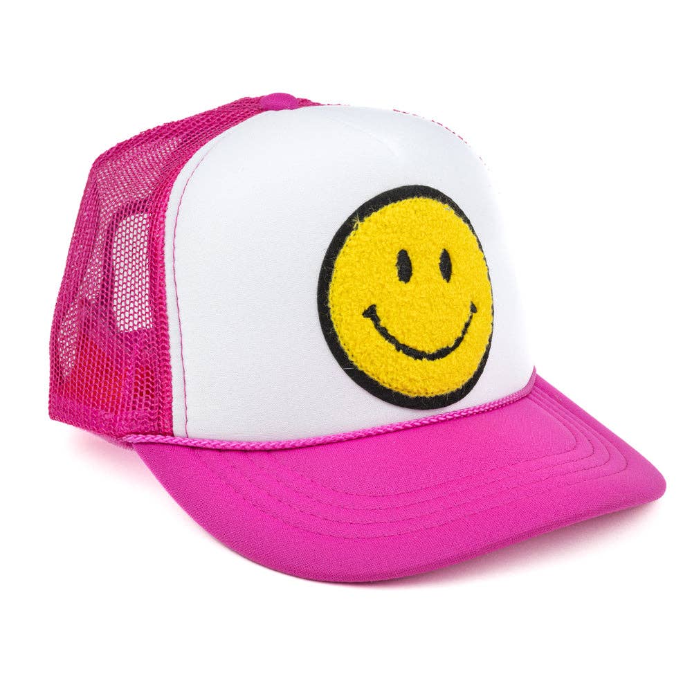 Pink Smiley Face Kids Trucker Hat for wholesale on Faire1
