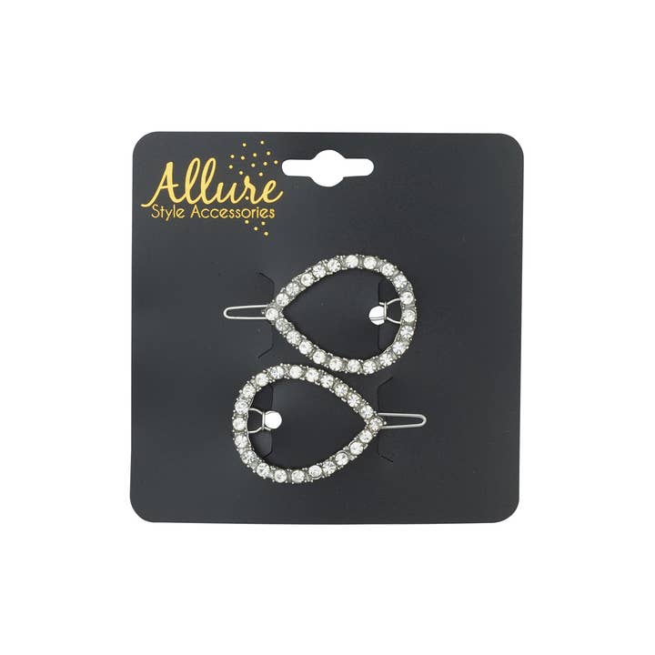 Allure Style Accessories - Wholesale Hair Clip - Women's - Allure Wire Back Rhinestone Barrettes - 2 Pack8