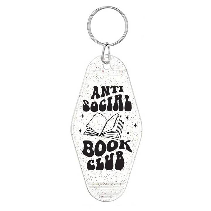 Anti-Social Book Club Glitter Motel Keychain for wholesale by DaisyChainDesignCo