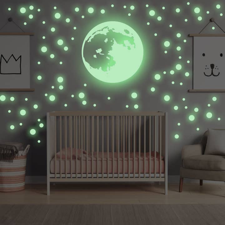 Autocollant mural lune et étoiles phosphorescent - Sticker de plafond pour chambre d'enfant, décoration lumineuse pour la vente par Decords