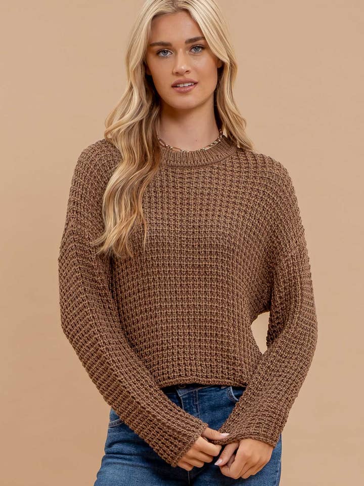 Blu Pepper - Wholesale Knit Sweater - Women's - SHEER CREW NECK CROCHET KNIT SWEATER