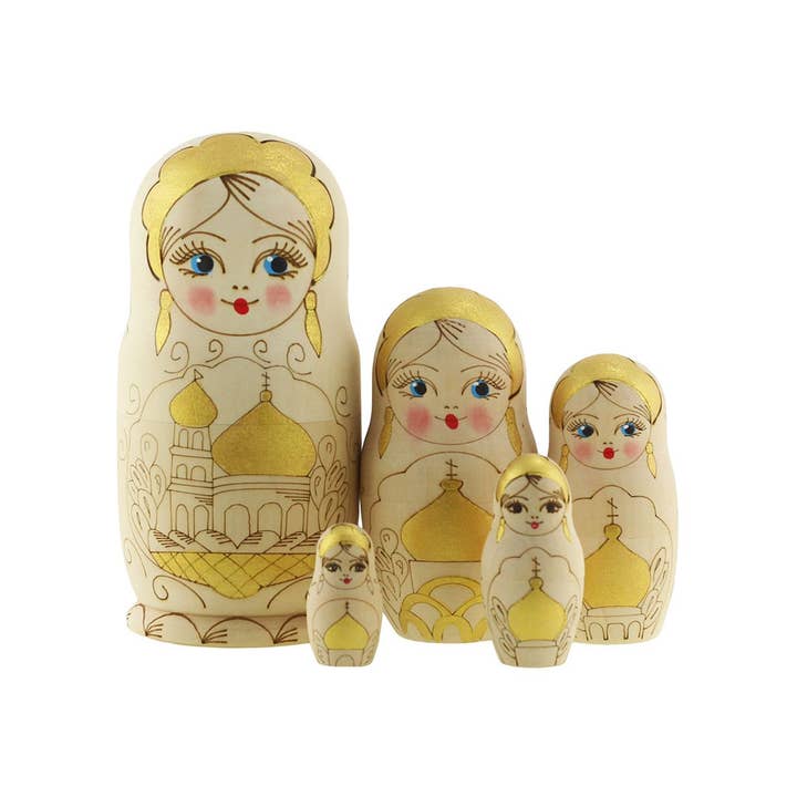 GULD KYRKA Babushka dockor set, 5 st/15 cm för wholesale av GSZ corporation DBA Gabriella's Gifts
