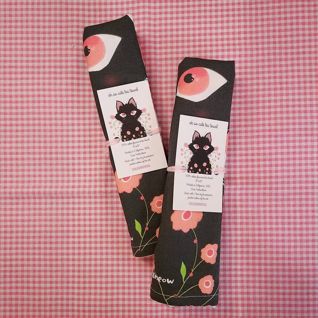 Blushing Meow - Wholesale Tea Towel - Floursack Tea Towel - Black Cat2