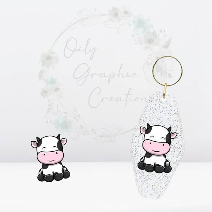 Cute Cow Smile-UV DTF Keychain Decal for wholesale by Oily Graphic Creations