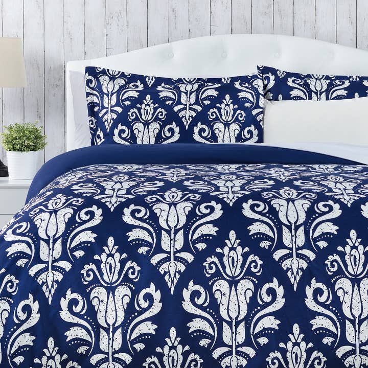 Stencil Blue Duvet Set for wholesale by Chanasya