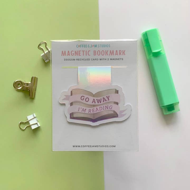 Go Away, I’m Reading – Recycled Magnetic Bookmark for wholesale by Coffee & Jam Studios