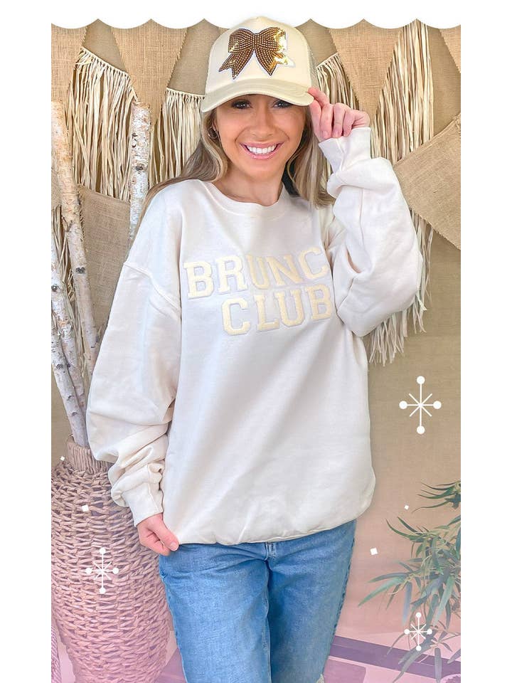 Sugar Stitch - Wholesale Graphic Sweatshirt - Women's - Brunch Club Soft Chenille Graphic Sweatshirt2
