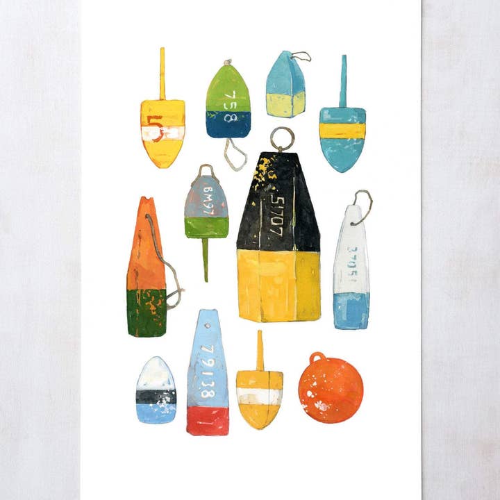 Studio Tuesday – wholesale Konsttryck – Hummer Bojar akvarellmålning, Färgglada Nautisk Tryck1