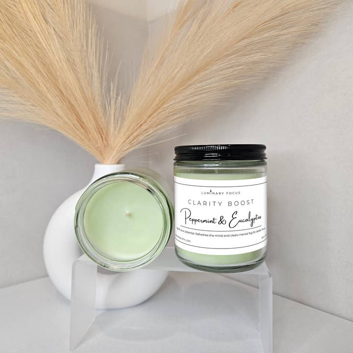 Eucalyptus Peppermint Colored Candle– 8oz Clean Fresh Scent for wholesale by Luminary Focus