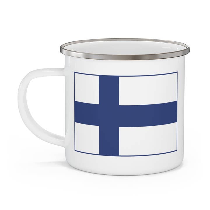 Finnish Flag Camping Mug for wholesale by Scandinavian Design Studio