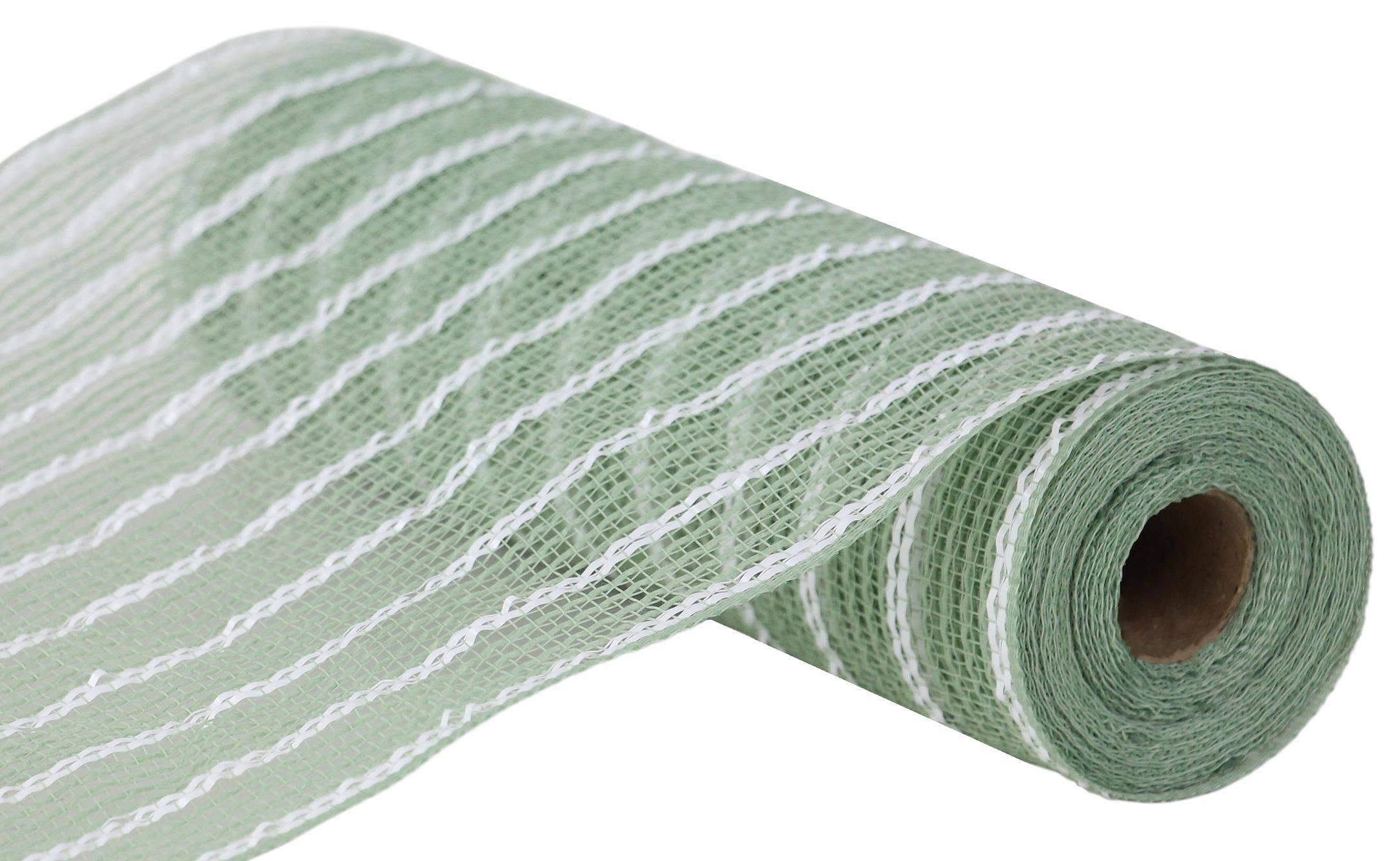 DecoExchange - Wholesale Ribbon - Gift Wrapping - 10.25"X10Yd Poly/Faux Jute/Metallic Mesh Sage/White RY8018R80