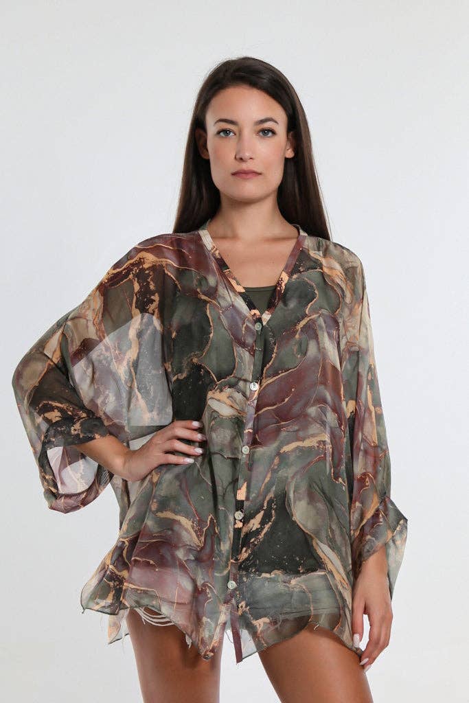 TINA Stephens Italy/Tees By Tina – Engroshandel Skjorte med buttondown – til kvinder – Rosana Marmor Silke Sheer Bluse m/Tank (BQ240M)5