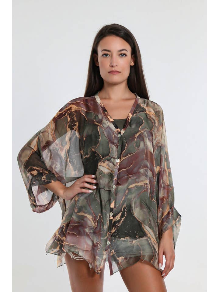 TINA Stephens Italy/Tees By Tina – Engroshandel Skjorte med buttondown – til kvinder – Rosana Marmor Silke Sheer Bluse m/Tank (BQ240M)5