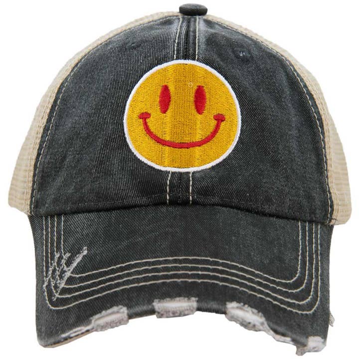 Red/Yellow Happy Face Women's Hat for wholesale by Katydid