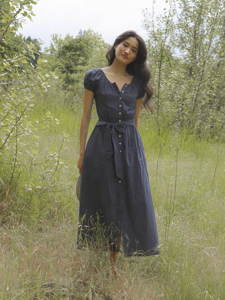 Atèlette - Wholesale Dress - Women's - Navy Blue Cotton Button Down Midi Dress - Calais Dress5