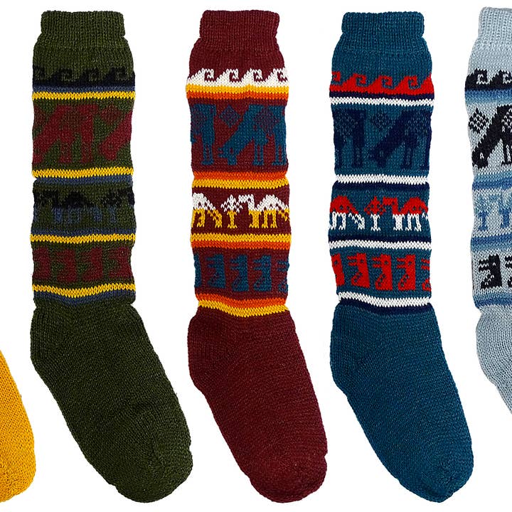 Multicolored Alpaca Wool Knit Winter Long Socks for wholesale by Pichincha
