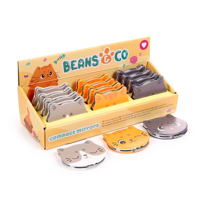 Beans & Co Cats Leatherette Compact Mirror for wholesale by Puckator Ltd