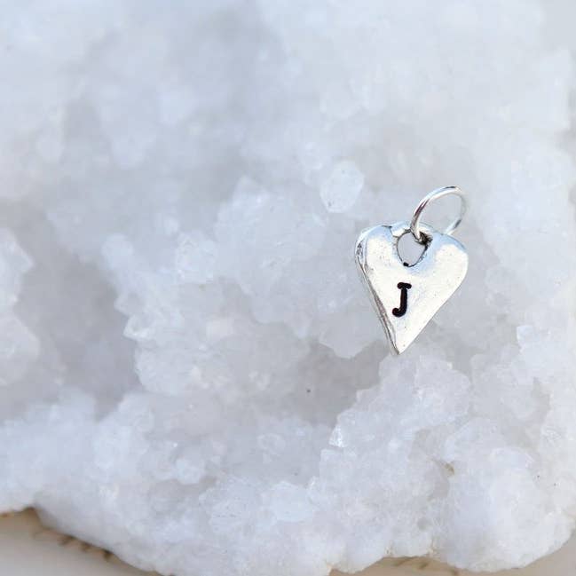 Tiny Silver Heart Initial for wholesale by Jennifer Dahl Designs LLC