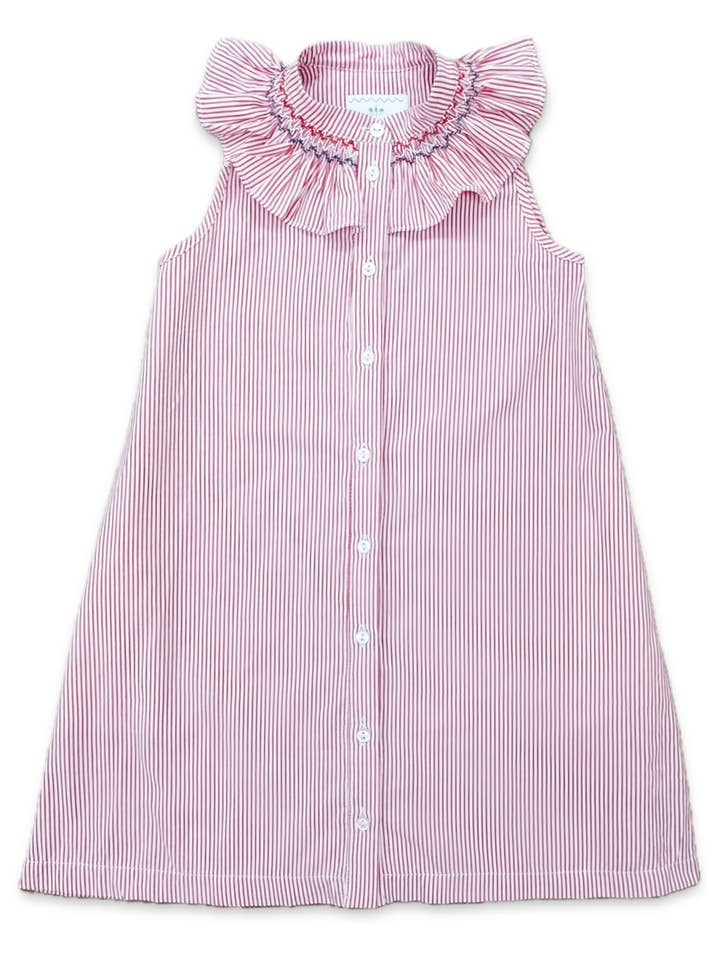 Sun House Children's - Wholesale Dress - Kids - Molly Anne Dress in Red Seersucker5