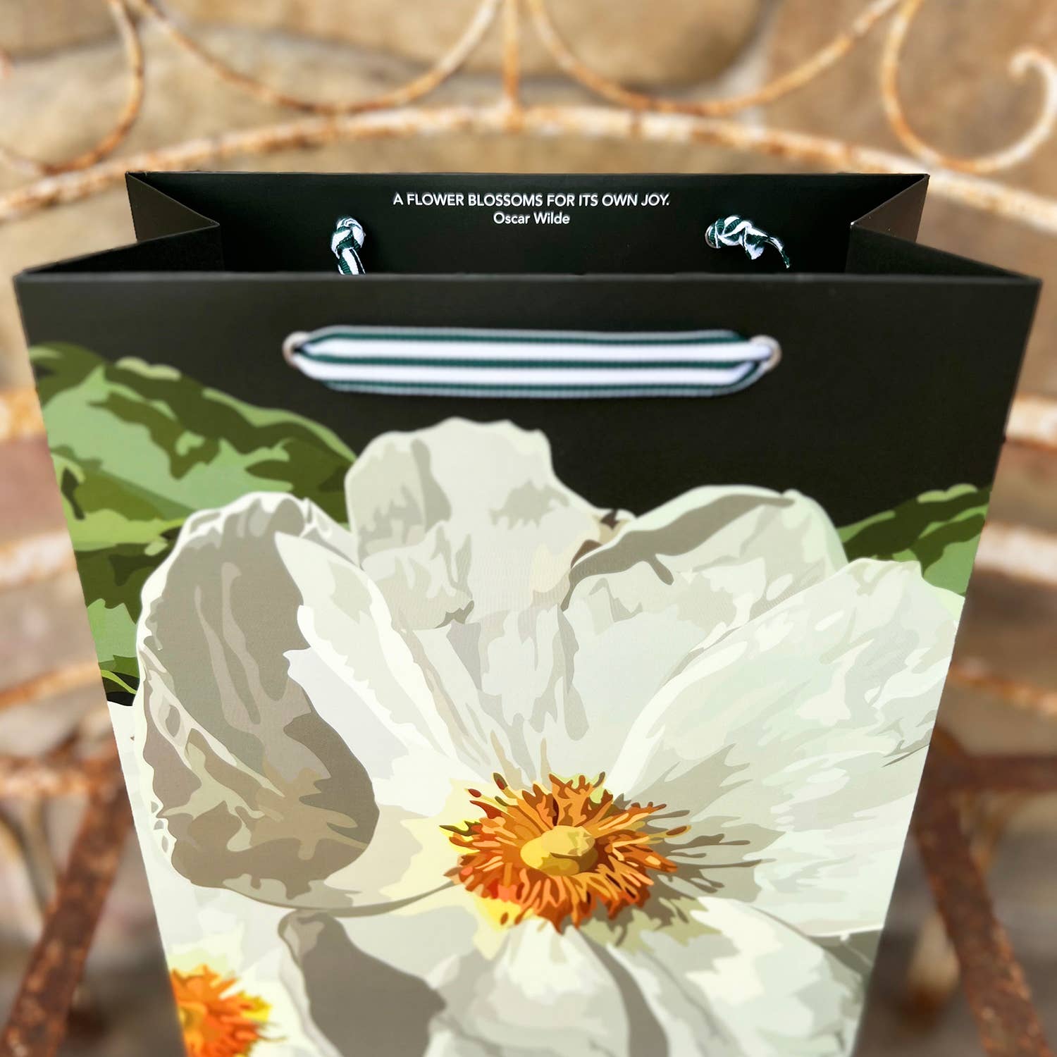 The Red Barn Press - Wholesale Gift Bag - LARGE Floral Gift Bag | White rockroses on very dark green3