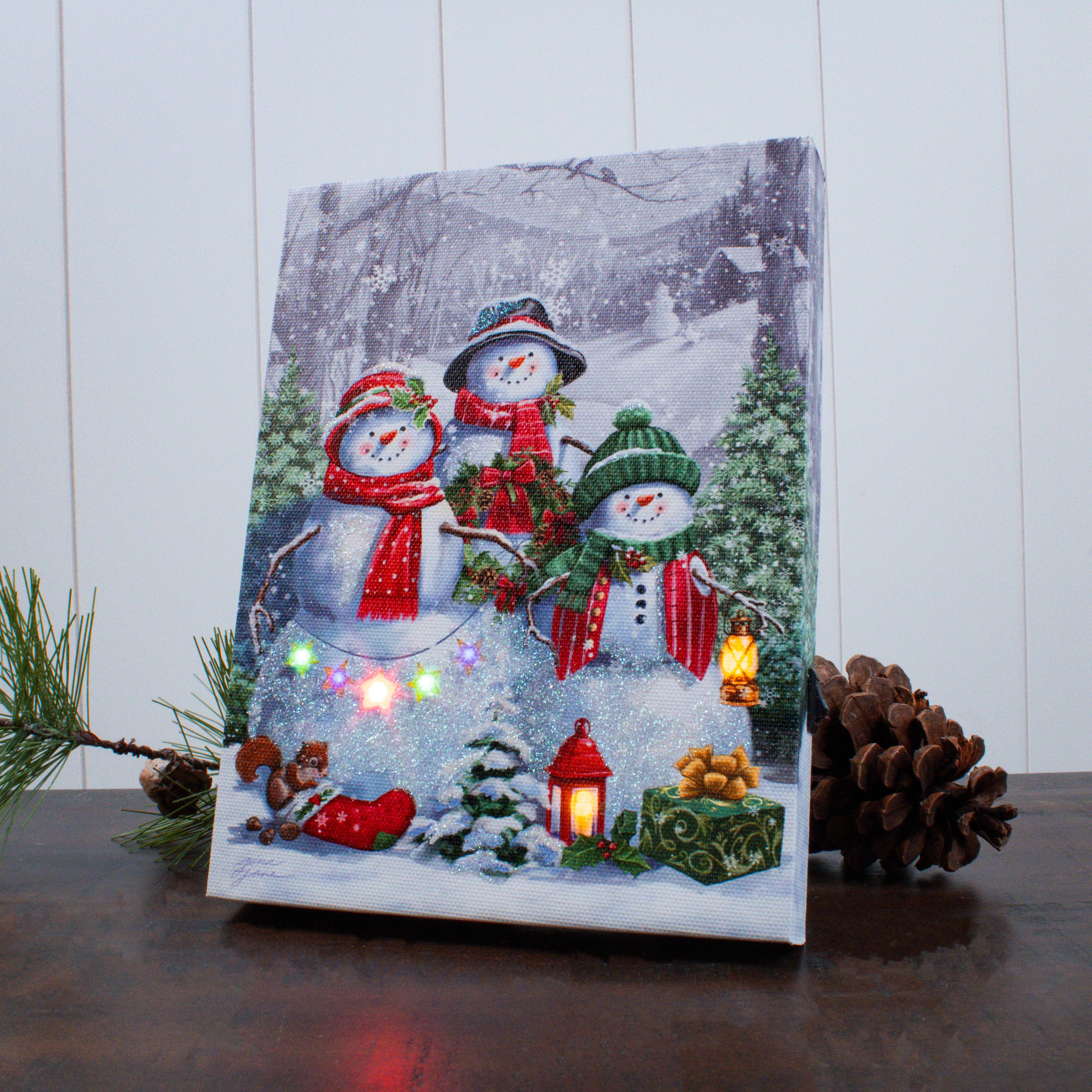 Glow Decor - Wholesale Christmas Decoration - Snowman Friends 8x6 Lighted Tabletop Canvas2