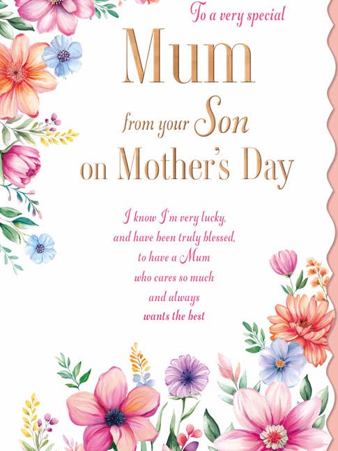 Mother's Day Card, Mum From Son, Floral for wholesale by Piccadilly Greetings