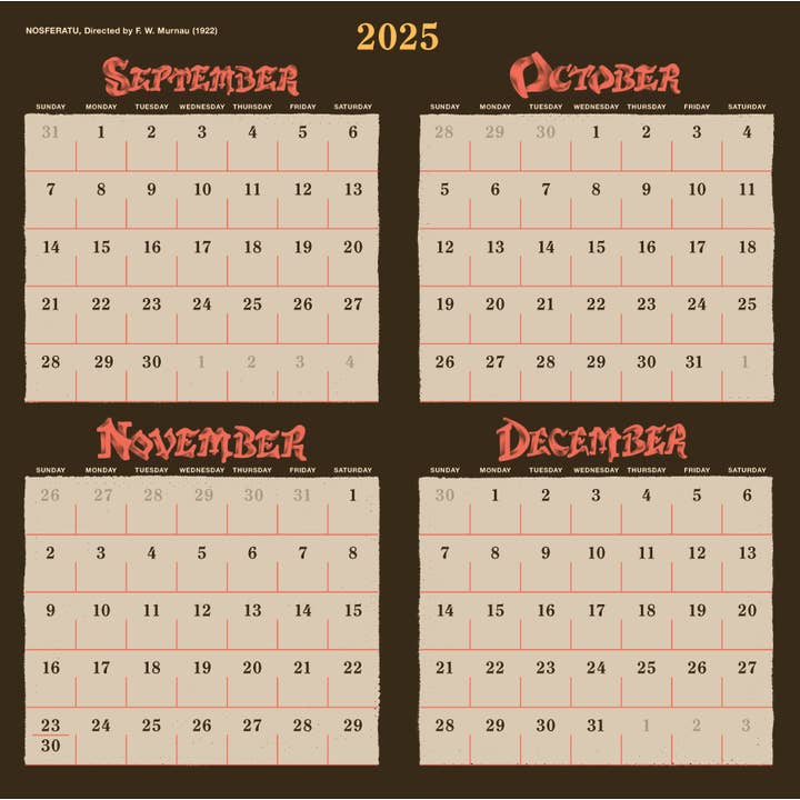 Chronicle Books - Wholesale Calendar - Classic Horror Movies 2026 Wall Calendar3