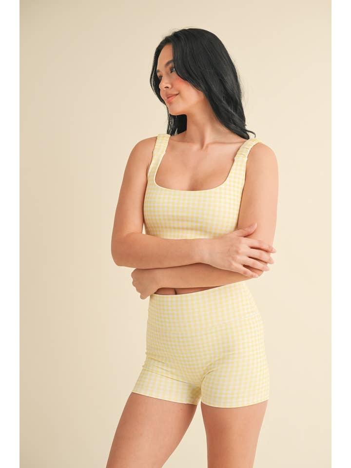 KIMBERLY C - Wholesale Sports Bra - Women's - Gingham Print Ruched Bra Top1