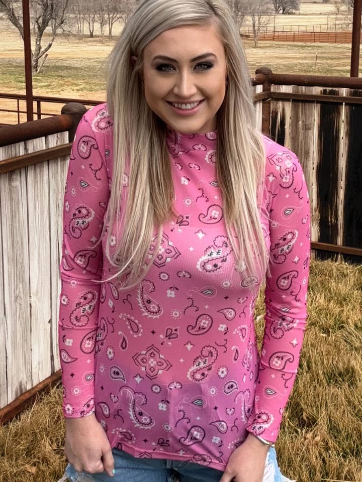 Sterling Kreek - Wholesale Blouse - Women's - Bandana Babe Mesh Top Pink