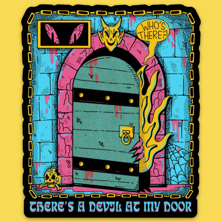 Adesivo 'O Diabo à Minha Porta' por atacado de Wicked Clothes