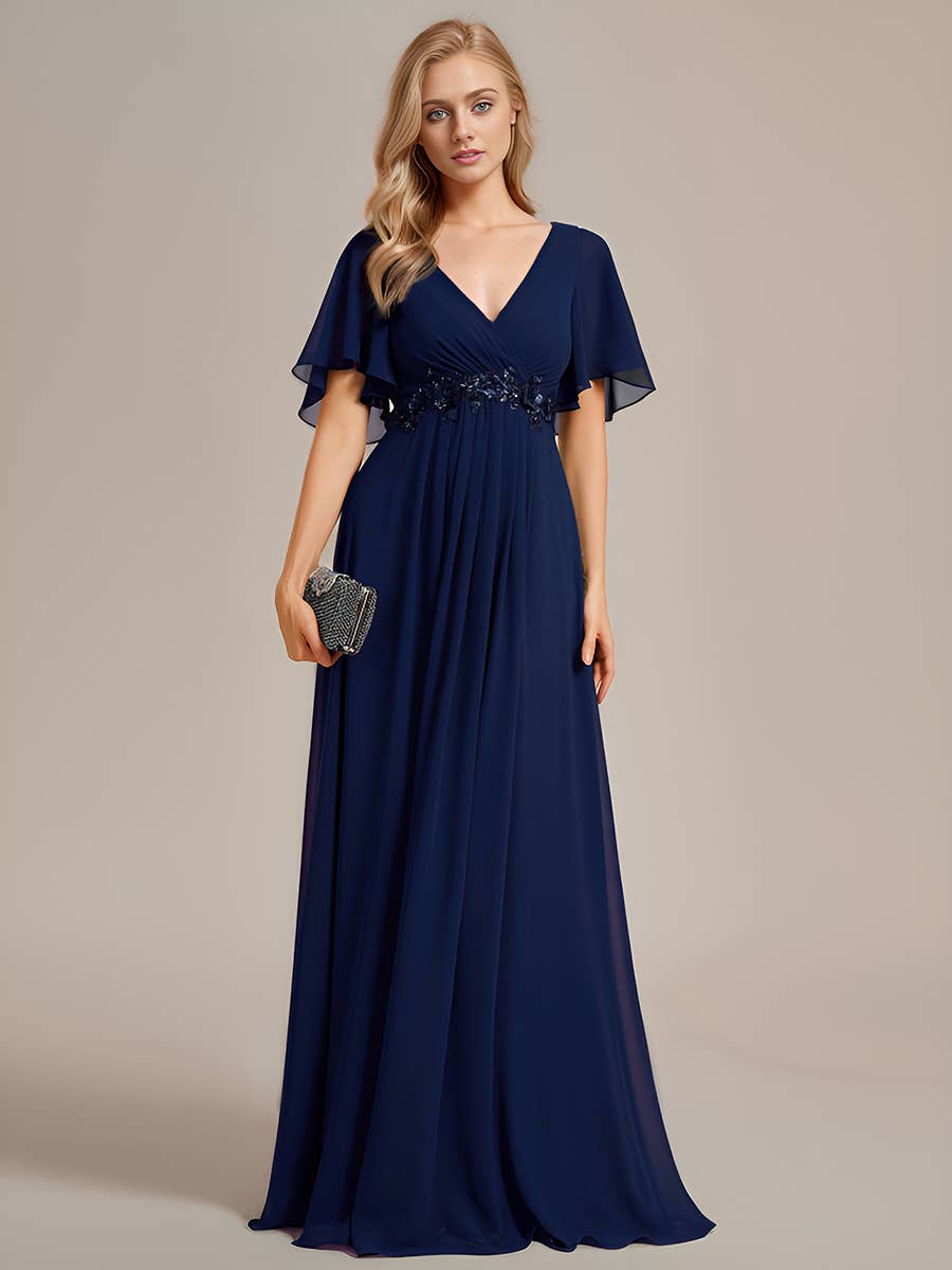 Ever-Pretty - Vente Robe de soirée – femme - Robe de demoiselle d'honneur plissée avec appliques et col en V30