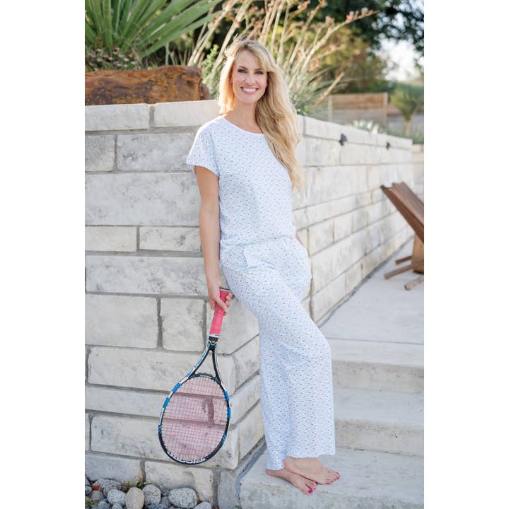 Conjunto de pijama de algodón Pima de Marcia para mujer, Tennis Match Bl para venta al por mayor de Lila + Hayes