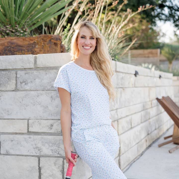 Marcia Women's Pima Cotton Pajama Pant Set - Tennis Match Bl for wholesale by Lila + Hayes