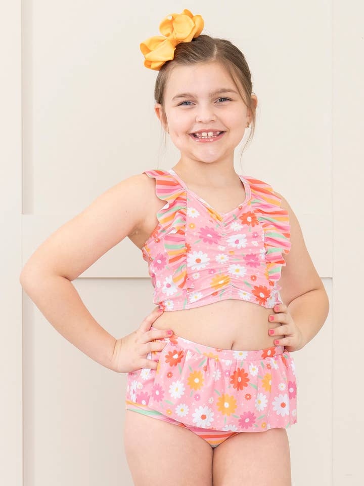 Daisies & Stripes Ruffle Swimsuit for wholesale by Marie Nicole Clothing