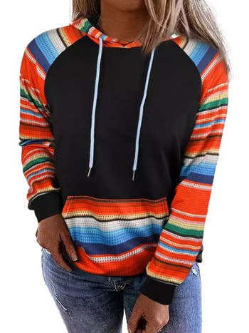 Wholesale Long Sleeve Textured Knit Patchwork Hoodie for your store - Faire