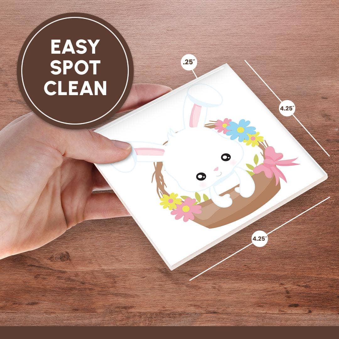 3dRose - Wholesale Coasters - 3dRose, Cute White Easter Bunny In An Easter Basket Illustration, Coaster6