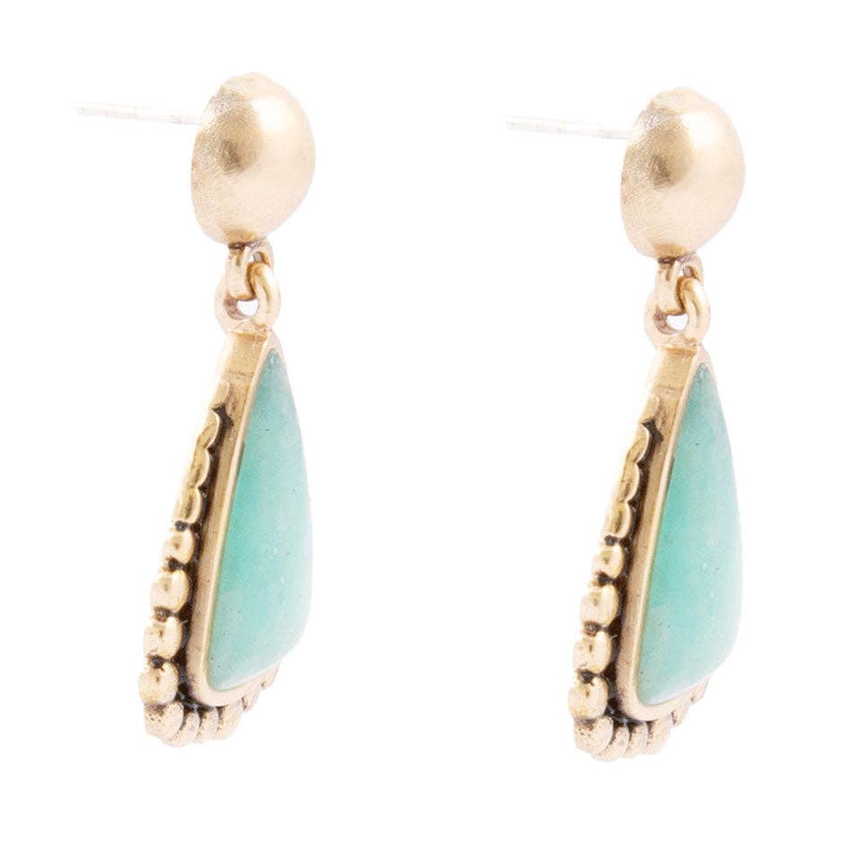 Barse Jewelry - Wholesale Dangle Earrings - Begondor Blue Amazonite Golden Post Drop Earrings2
